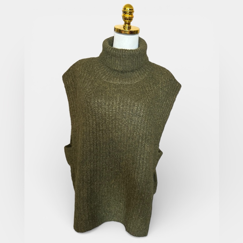 Molly Bracken olive green Turtleneck Sweater Vest oversized L